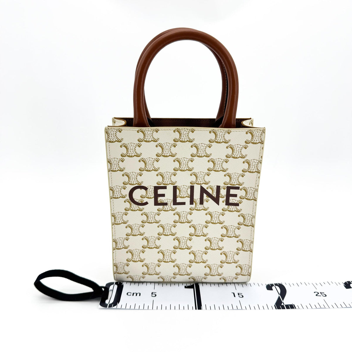 Celine Mini Vertical Cabas Bag Triomphe Canvas White Tan