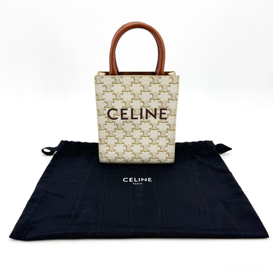 Celine Mini Vertical Cabas Bag Triomphe Canvas White Tan