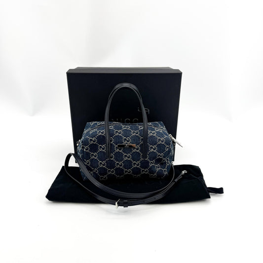 Gucci GG Denim Mini Top Handle Bag Blue Black