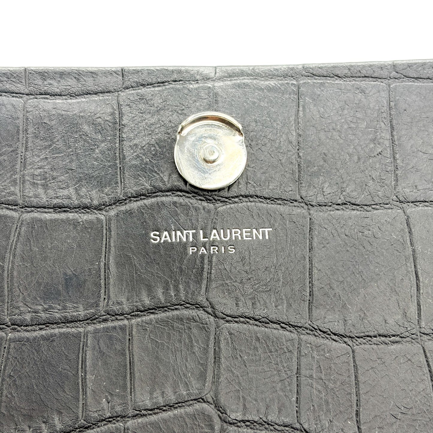 Saint Laurent Medium Kate Tassel Shoulder Bag Crocodile Embossed Black Silver Hardware