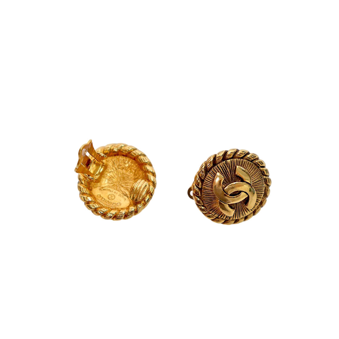 Chanel Round CC Gold Earrings