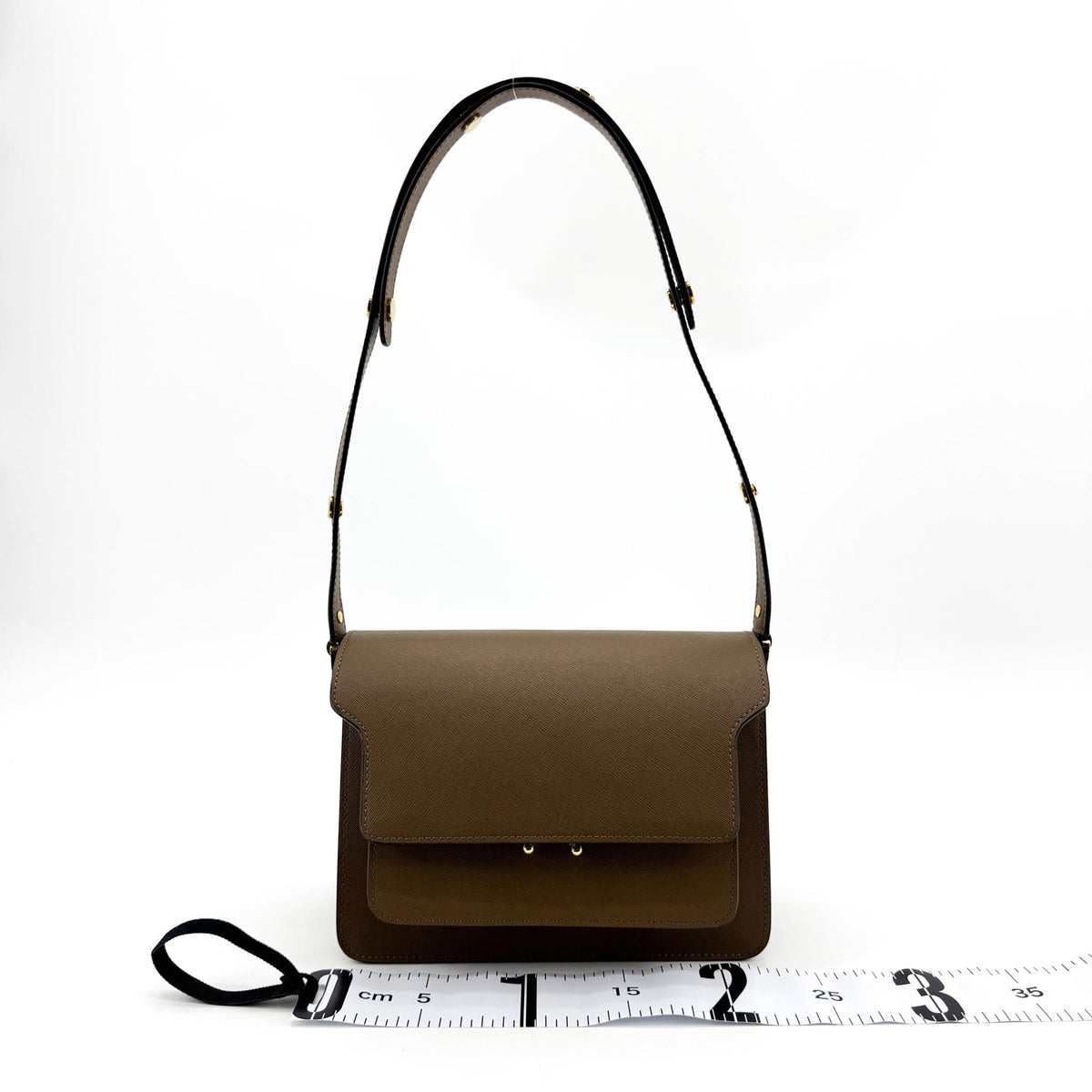 Marni Trunk Saffiano Crossbody Bag Medium Khaki Brown