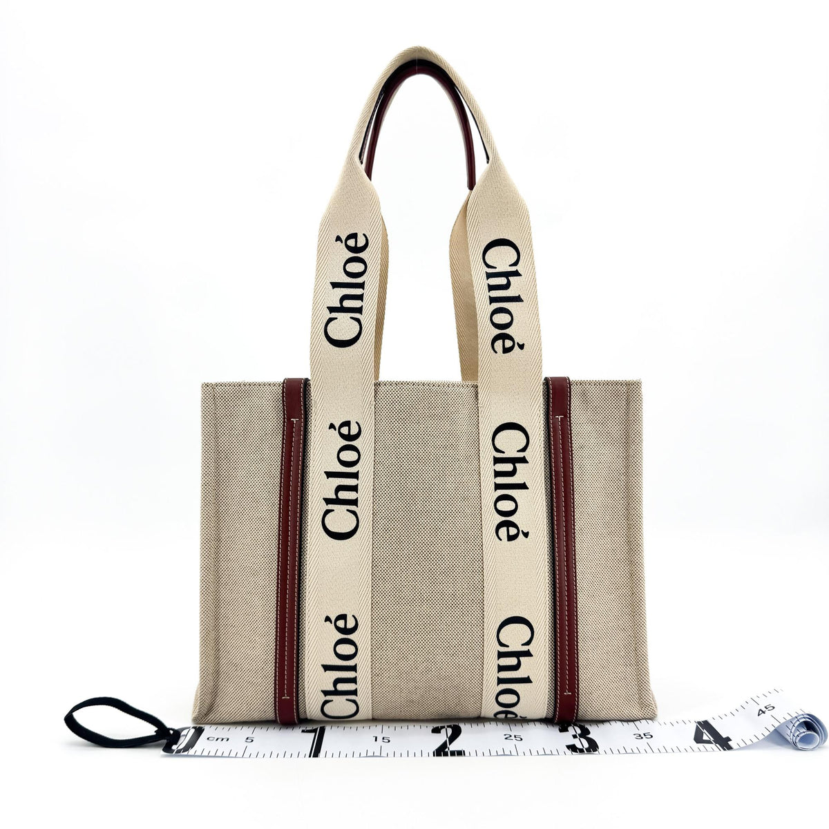 Chloé Woody Medium Tote Bag Beige Burgundy