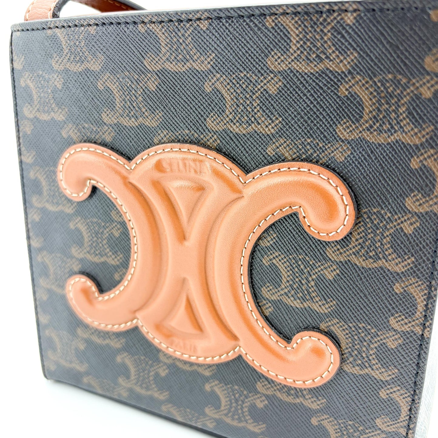 Celine Small Cabas Cuir Triomphe Triomphe Canvas and Calfskin Tan