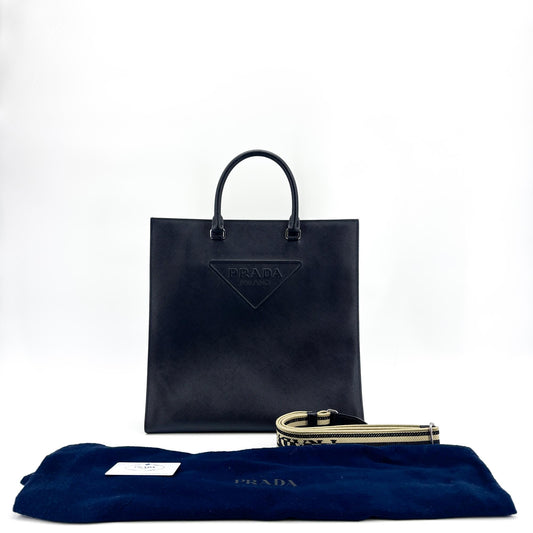 Prada Saffiano Leather Tote Bag Baltico Navy