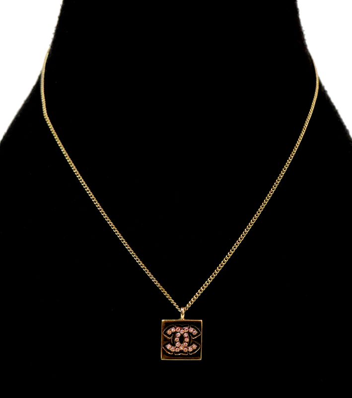 Chanel Pink Cubic Square CC Gold Necklace