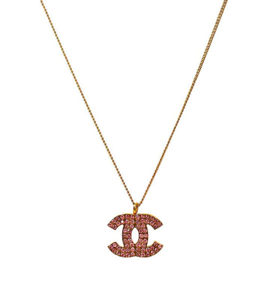 Chanel Pink Cubic CC Gold Necklace