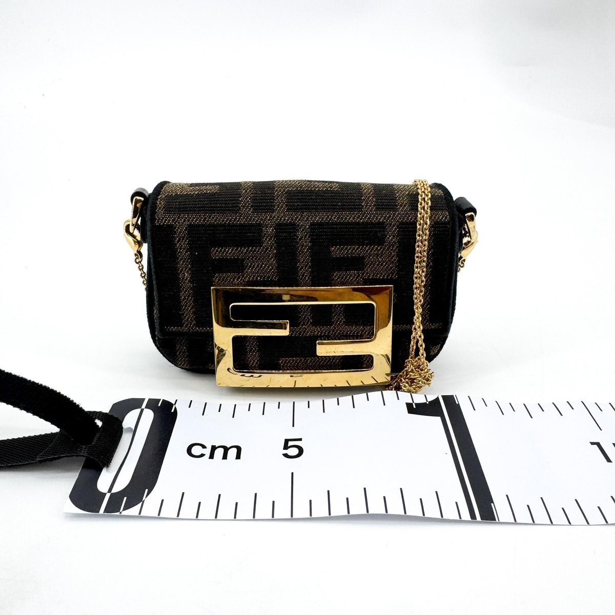 Fendi Nano Baguette Chain FF Jacquard Bag Black Gold