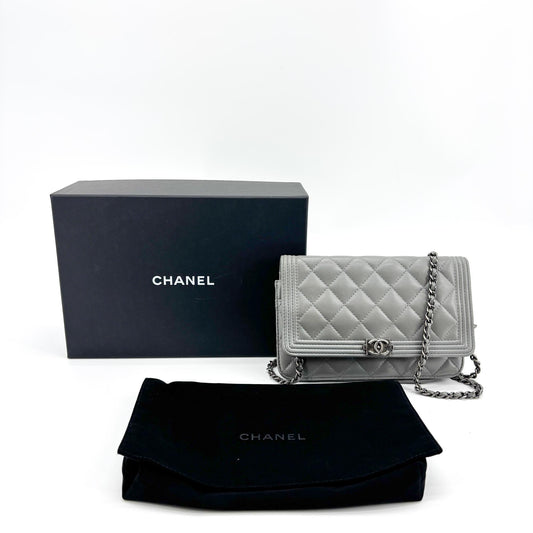 Chanel Boy Quilted WOC Chain Bag Grey Vintage Silver Hardware