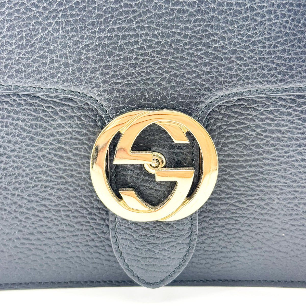 Gucci Interlocking G Small Chain Crossbody Bag Black Gold Hardware