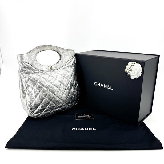 Chanel 31 Small Shopping Bag Silver Aged Calfskin Silver Hardware