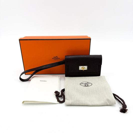 Hermès portefeuille Kelly Pocket Slim cuir de chèvre finition ruthénium Rouge Selier