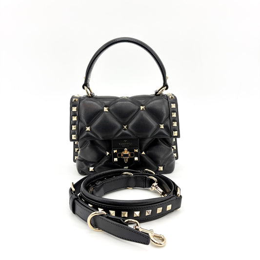 Sac Valentino Garavani Rockstud Spike petit modèle à poignée, noir