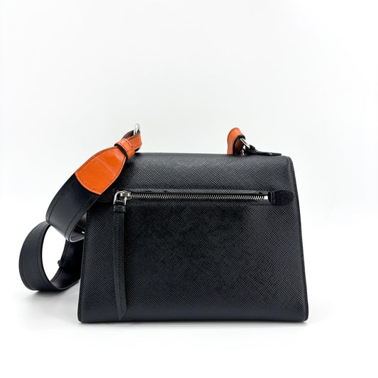 Sac Prada Monochrome Saffiano à poignée et double porté bleu marine orange