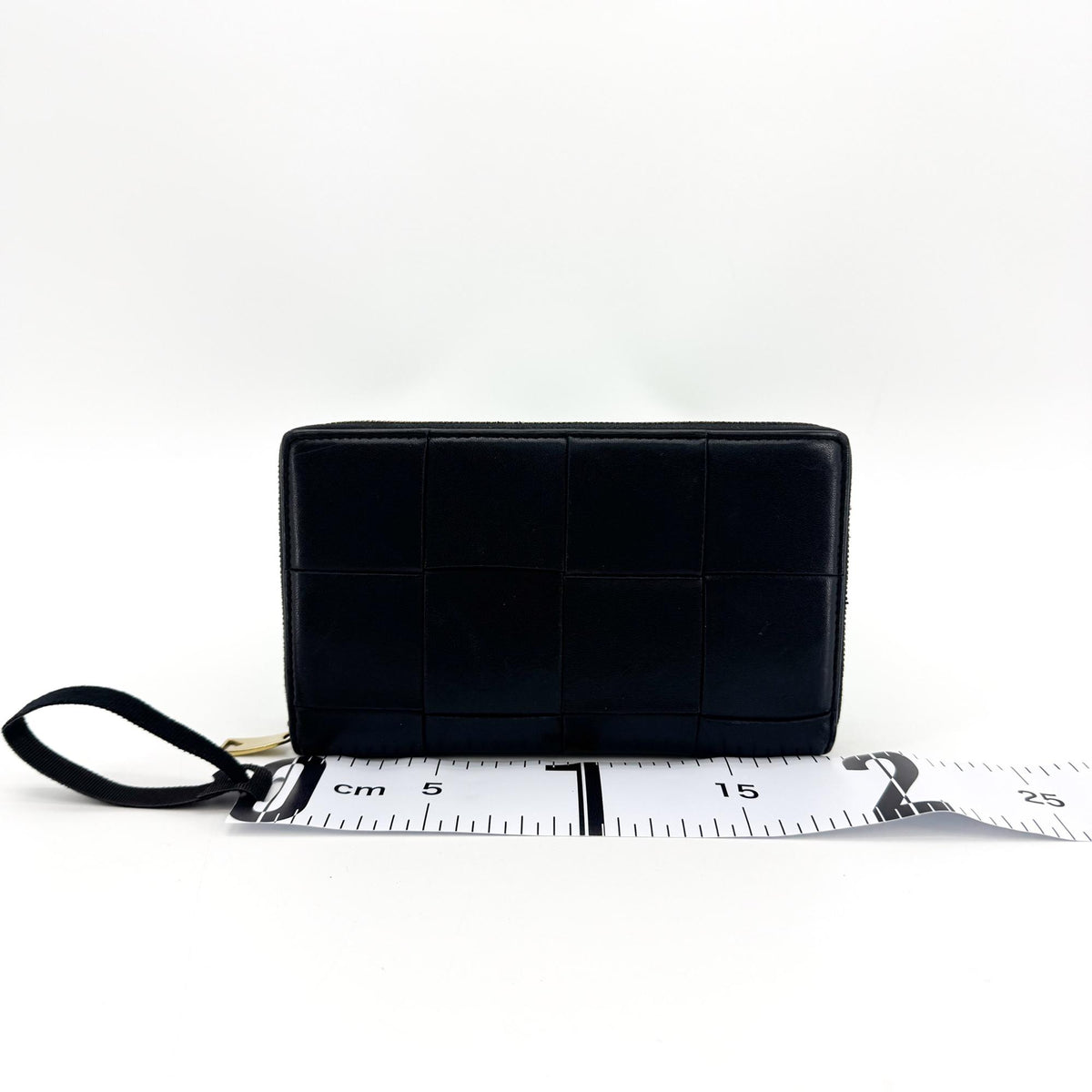 Bottega Veneta Cassette Intrecciato Zipper Around Long Wallet Black Gold Hardware