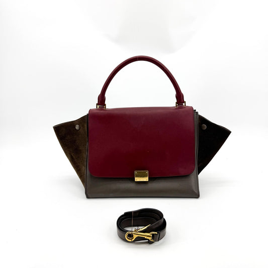 Celine Trapeze Small Tote Bag Burgundy Dark Brown