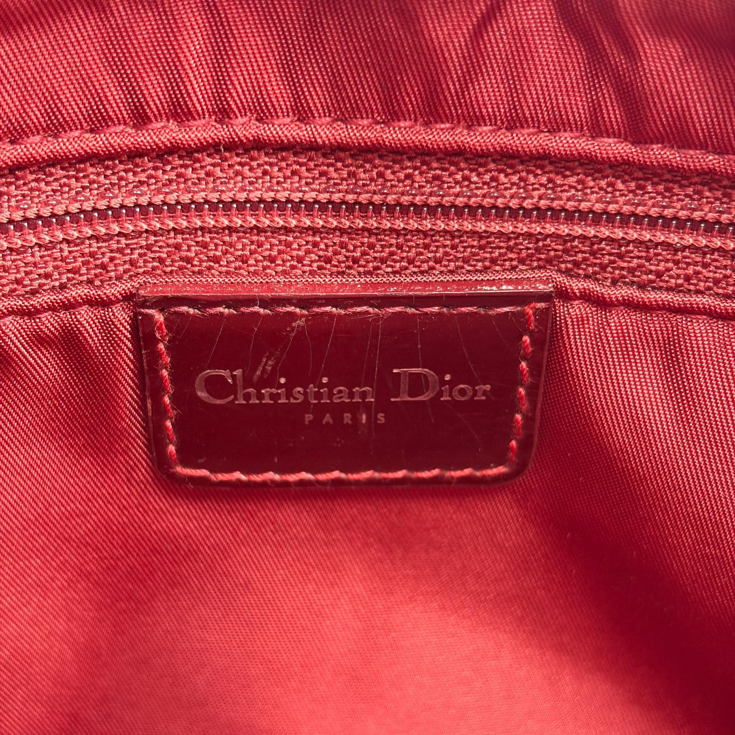 Dior Lady Dior Medium Burgundy Logo Embossed Patent Bag