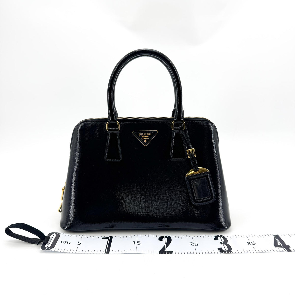 Prada Saffiano Luxe Top Handle Tote Bag Gold Hardware Black