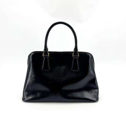 Prada Saffiano Luxe Top Handle Tote Bag Gold Hardware Black