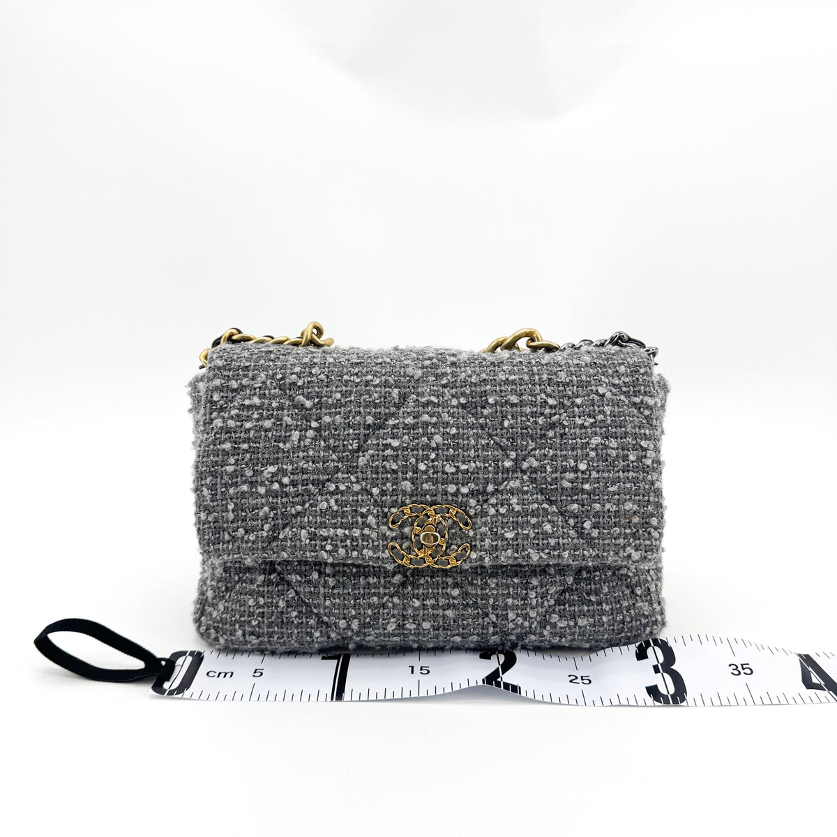 Chanel 19 Mini Flap Bag Tweed Grey