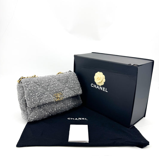 Chanel 19 Mini Flap Bag Tweed Grey