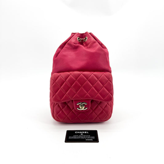 Chanel Quilted Lambskin Mini Drawstring Backpack Pink Champagne Gold