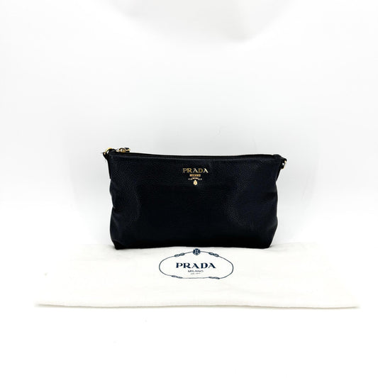 Prada Vitello Fenix Leather Clutch Black