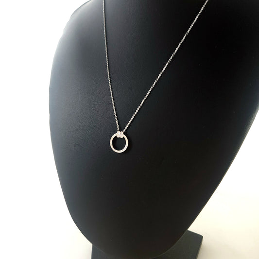 An Co. T Baguette Diamond Circle Pendant White Gold Necklace