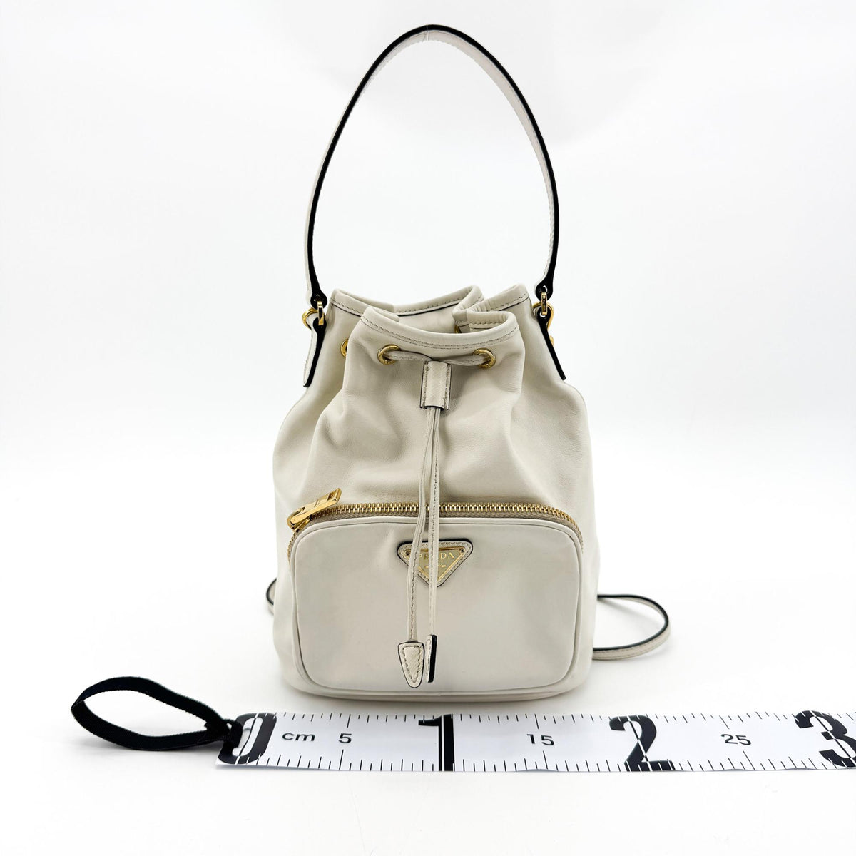 Prada Leather Duet Bucket Bag White Gold Hardware
