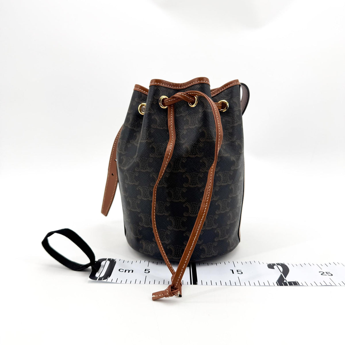 Celine Triomphe Canvas Small Bucket Bag Tan