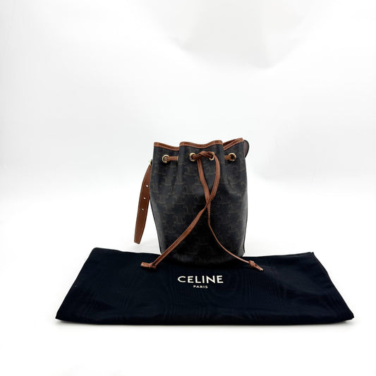 Celine Triomphe Canvas Small Bucket Bag Tan