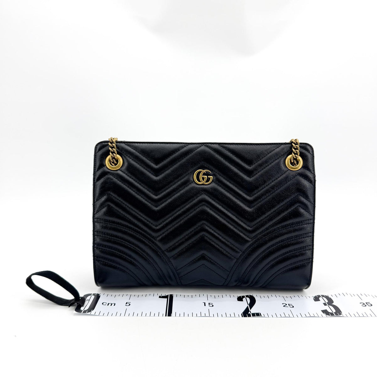 Gucci GG Marmont Small Matelassé Chain Shoulder Bag Black with Gold Hardware