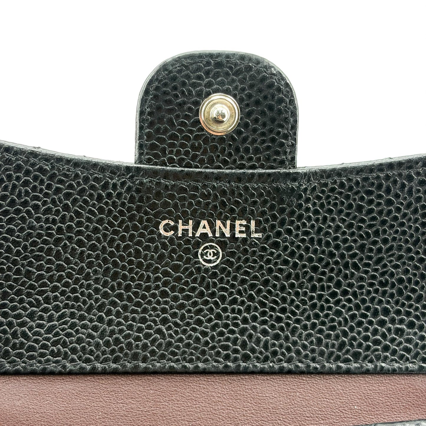Portefeuille Chanel Classique Petit Rabat Caviar Métal Doré Noir