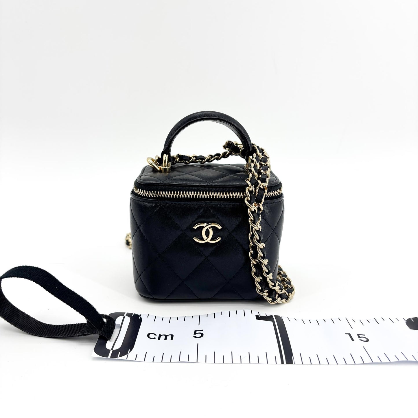 Chanel Classic Top Handle Mini Chain Vanity Bag Lambskin Black Gold Hardware