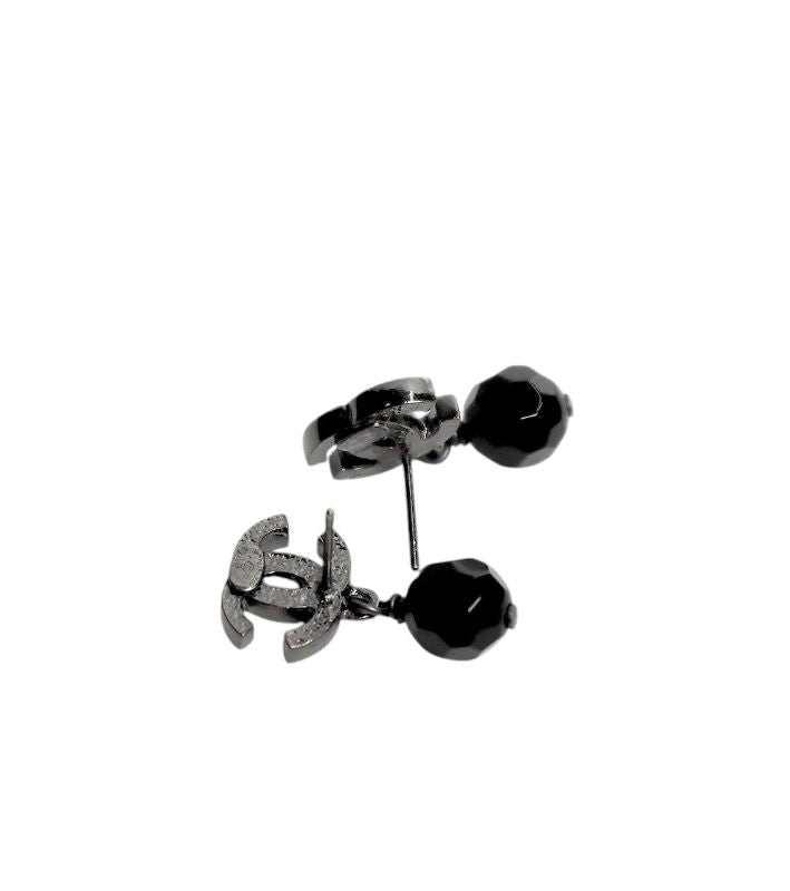 Chanel Black Bead Drop CC Earrings