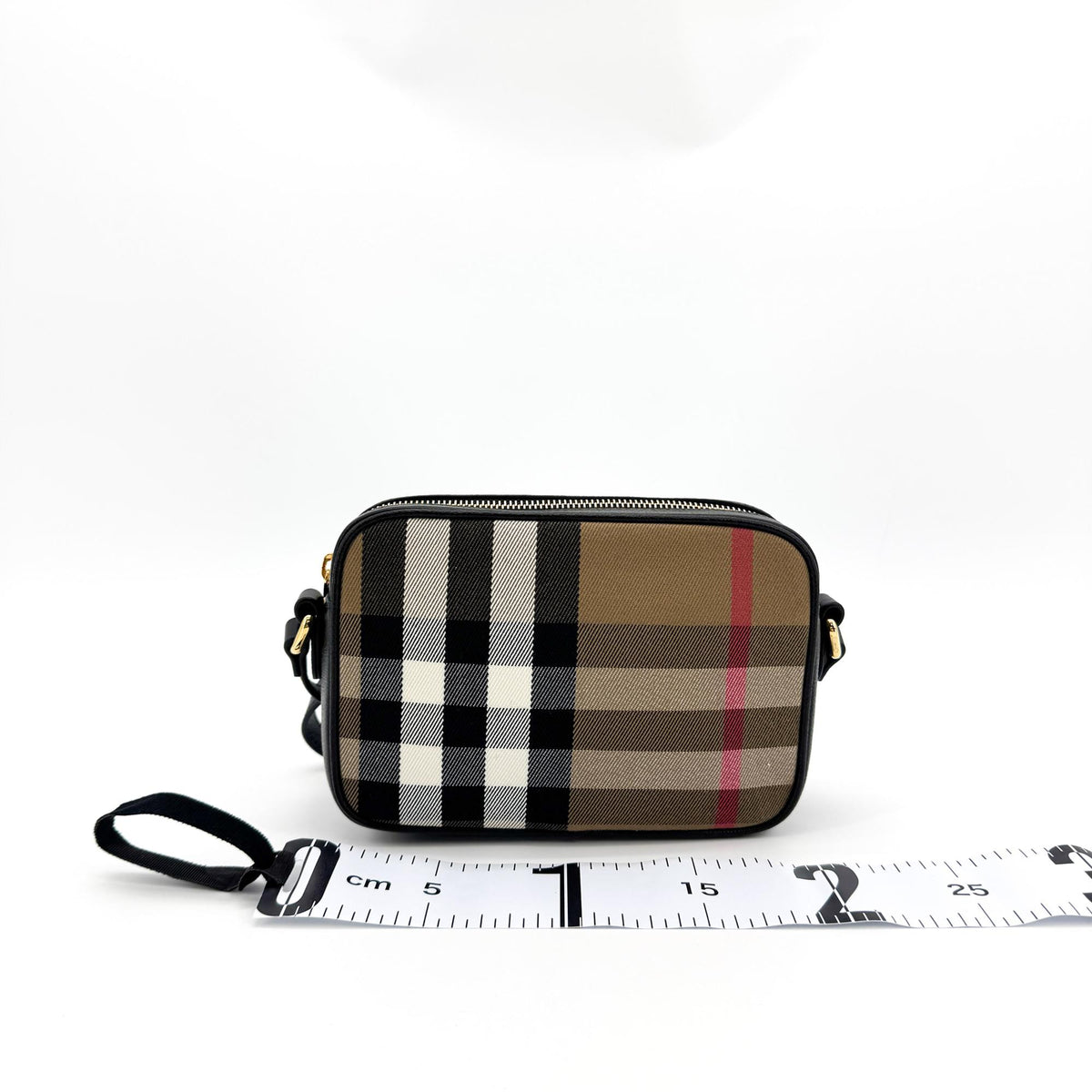 Burberry Vintage Check Leather Camera Bag Small Black