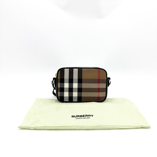 Burberry Vintage Check Leather Camera Bag Small Black