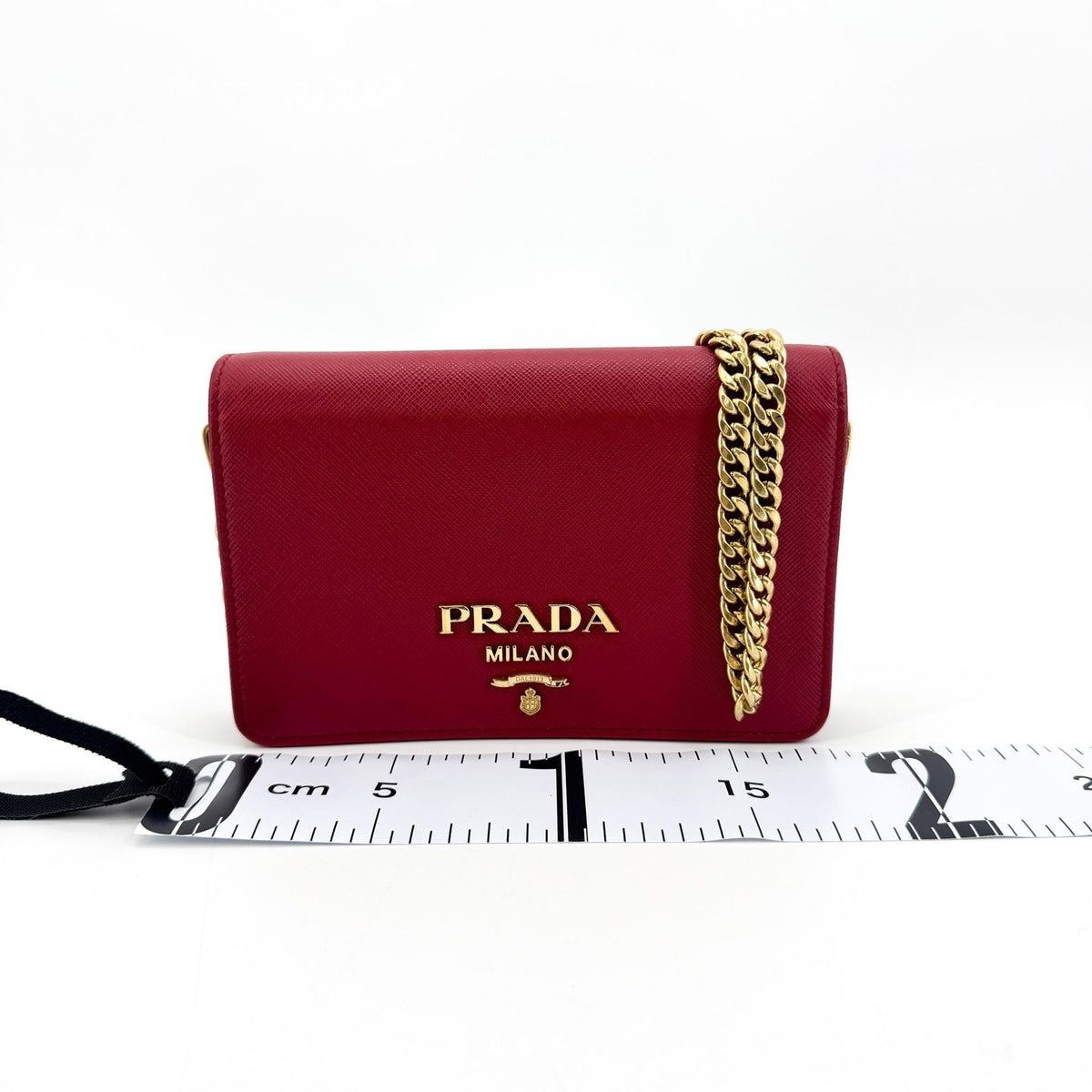 Prada Saffiano Lux Chain Crossbody Bag Red Gold Hardware