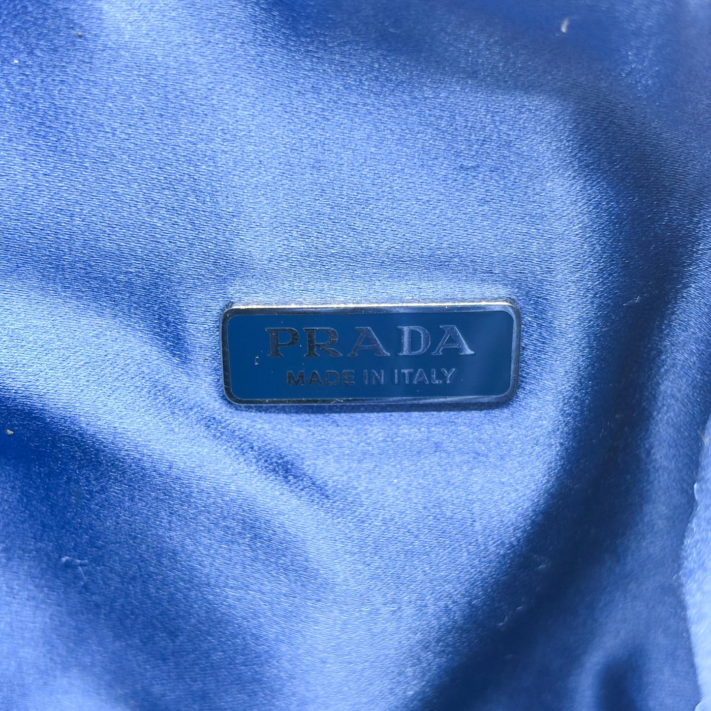 Prada Satin Leather Net Drawstring Bag Blue Black