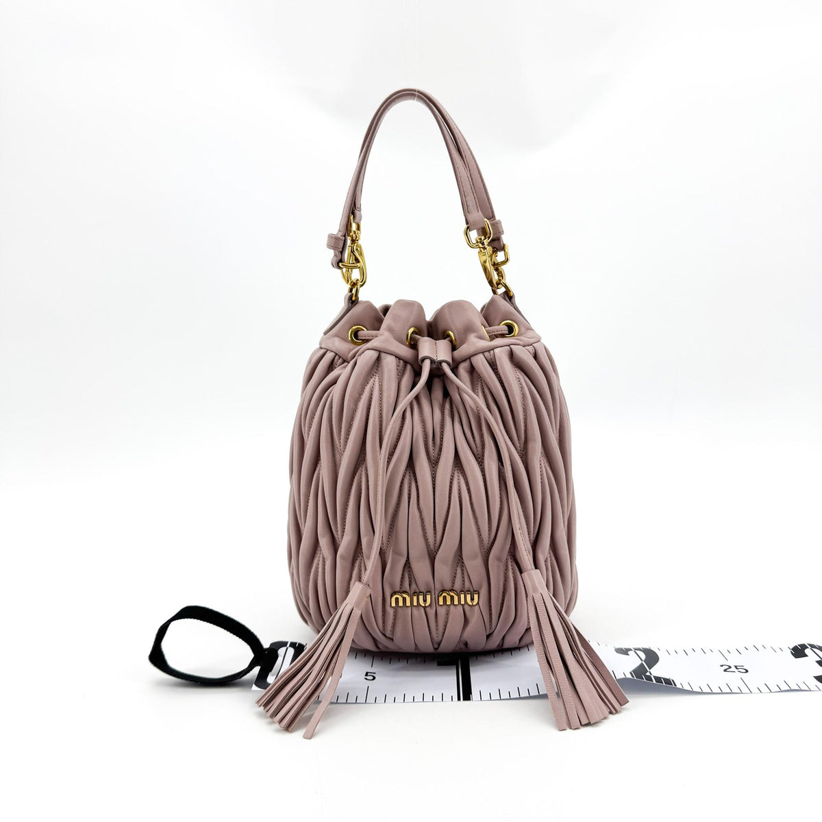 Miu Miu Matelassé Leather Drawstring Bucket Bag Pink