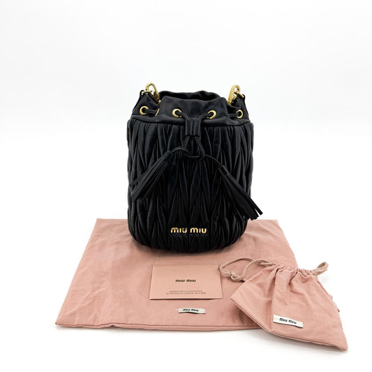 Miu Miu Matelassé Napa Leather Bucket Bag Gold Hardware Black