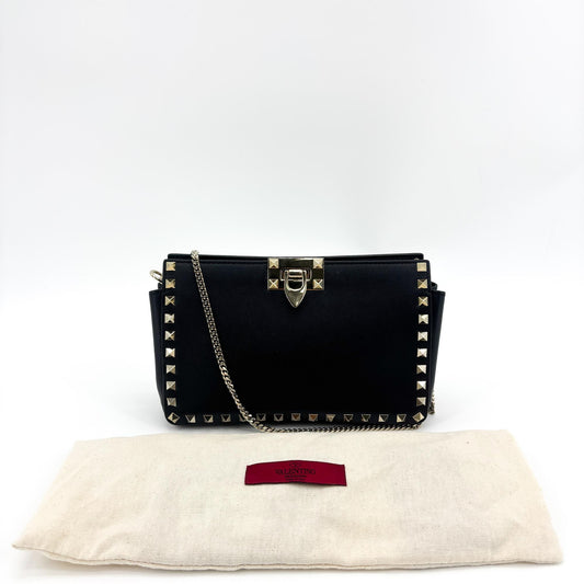 Valentino Garavani Rockstud Chain Shoulder Bag Black Gold Hardware