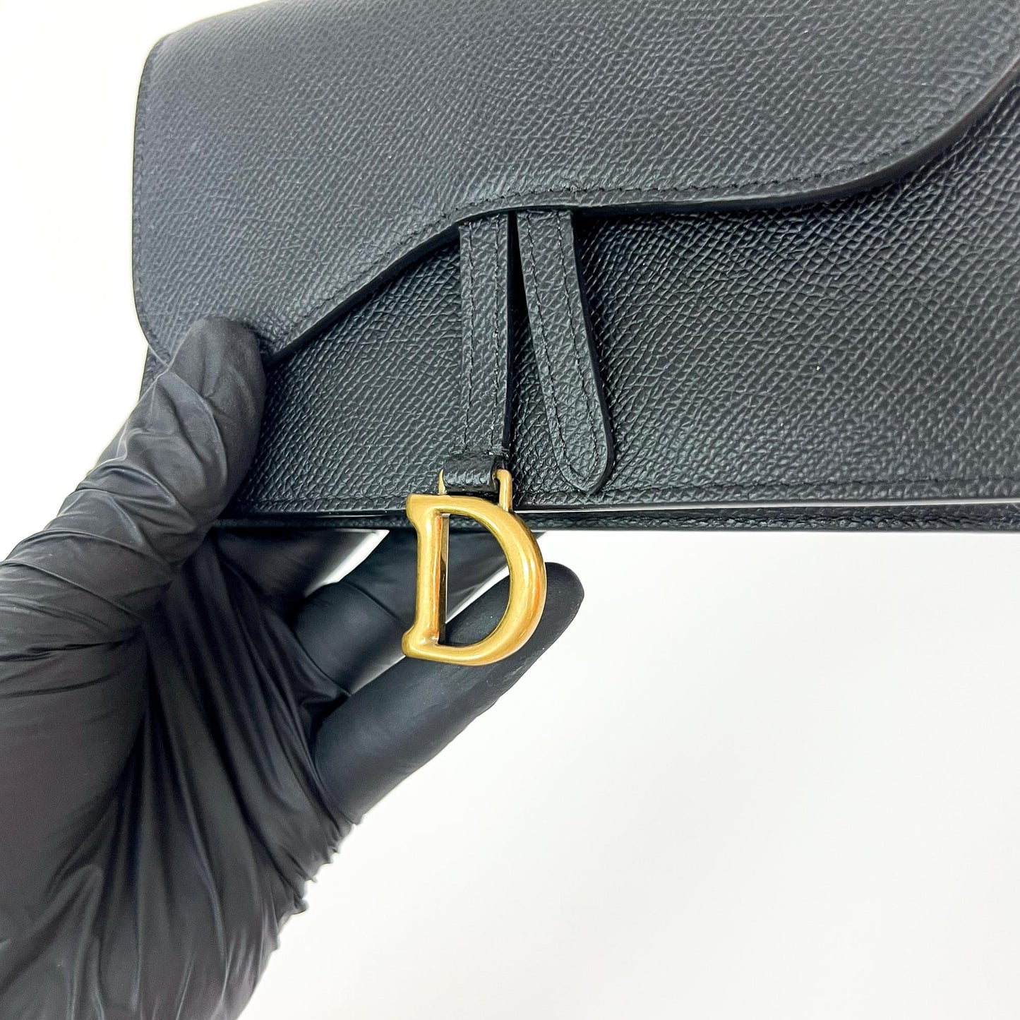 Dior Saddle Pouch Black Grained Calfskin Gold Hardware