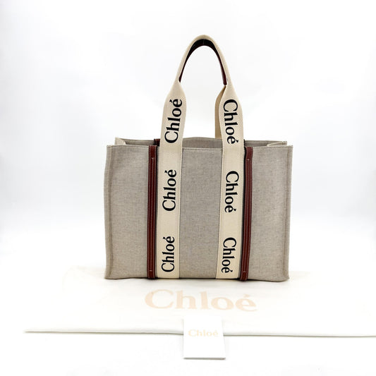 Chloé Woody Medium Tote Bag Beige Brown