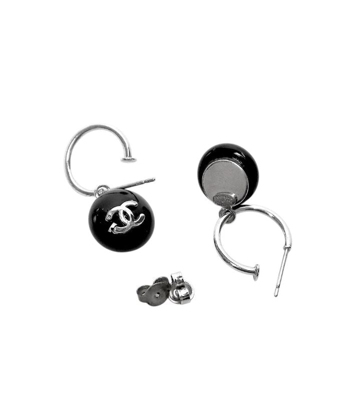 Chanel Black CC Hoop Earrings