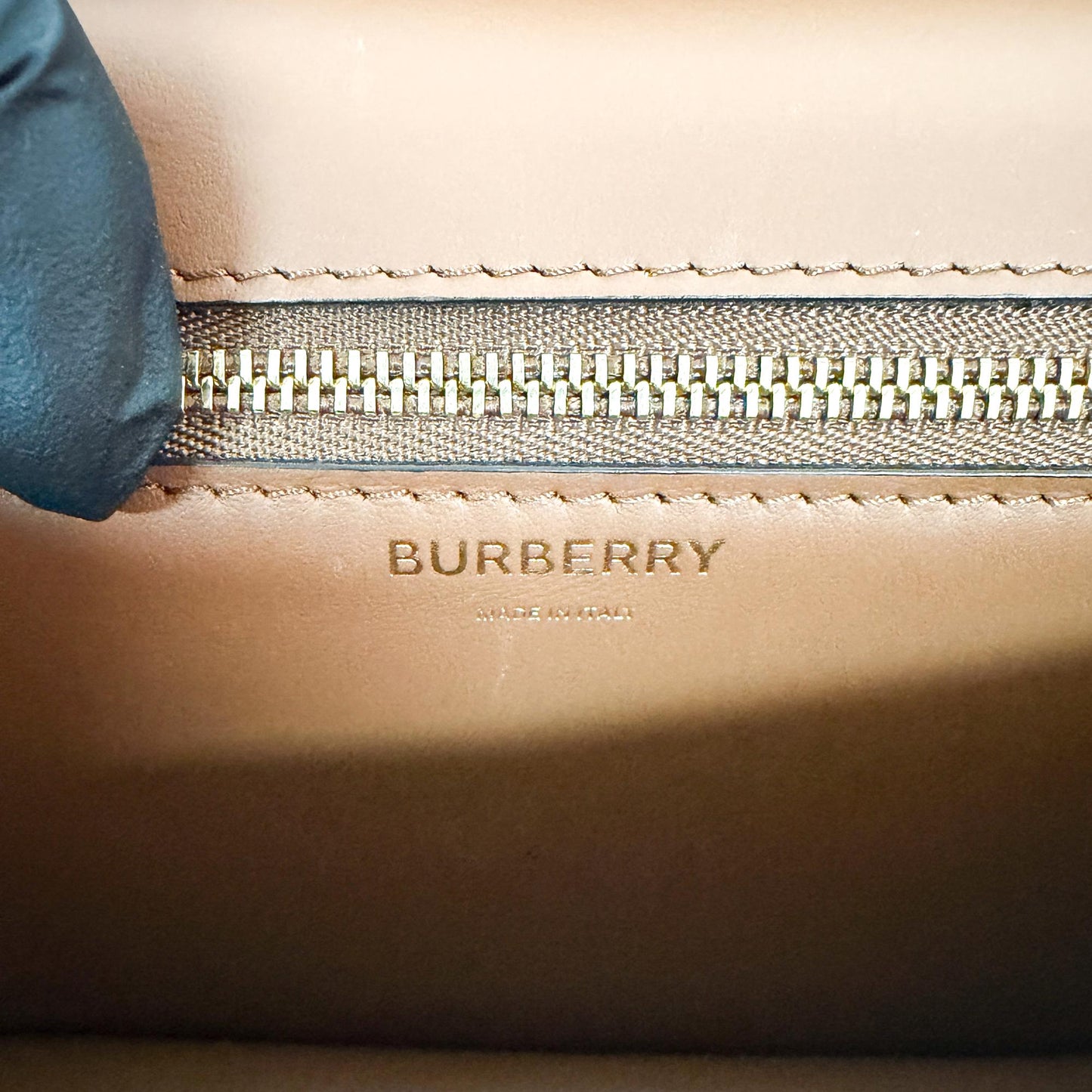 Burberry Small Two-Tone Canvas Leather TB Bag Malt Brown