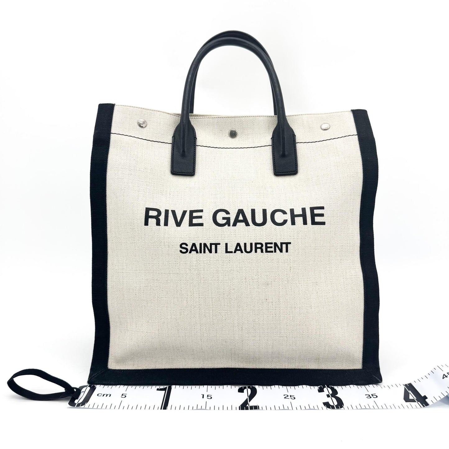 Saint Laurent Rive Gauche Tote Bag Linen White Black