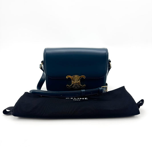 Celine Tin Triomphe Bag Shiny Calfskin Blue Gold Hardware