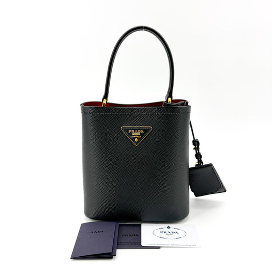 Prada Panier Saffiano Leather Small Bag Black Red