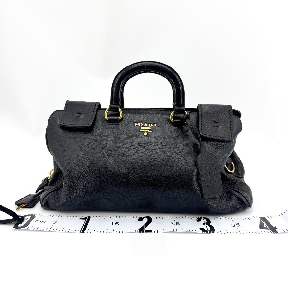 Prada Vitello Daino Top Handle Bag Black Gold Hardware